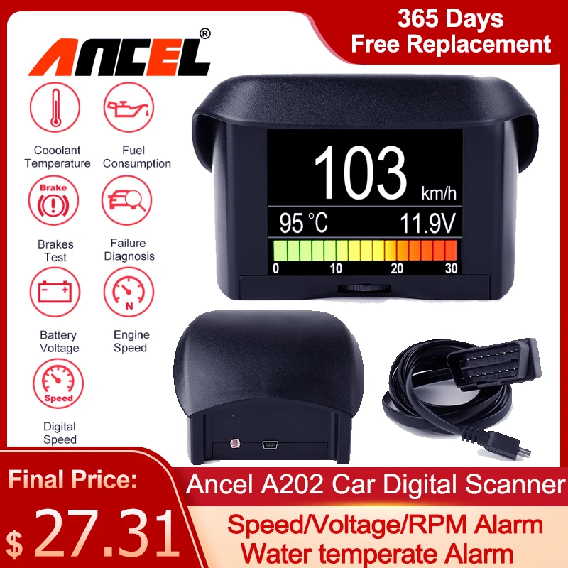 

ANCEL A202 HUD On-board Computer for Car Digital OBD2 Computer Meter Speedometer Fuel Consumption Head-up Display OBD 2 Scanner