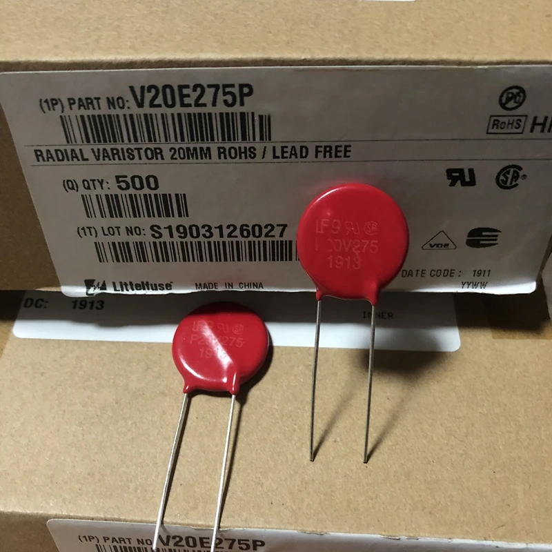 

1/10/20PCS Original Litteifus V20E275P P20V275 Red Varistor 430V 10KA DISC 20MM Rheostat AC275 DC350 900pF MOV TVS P20V275GXI