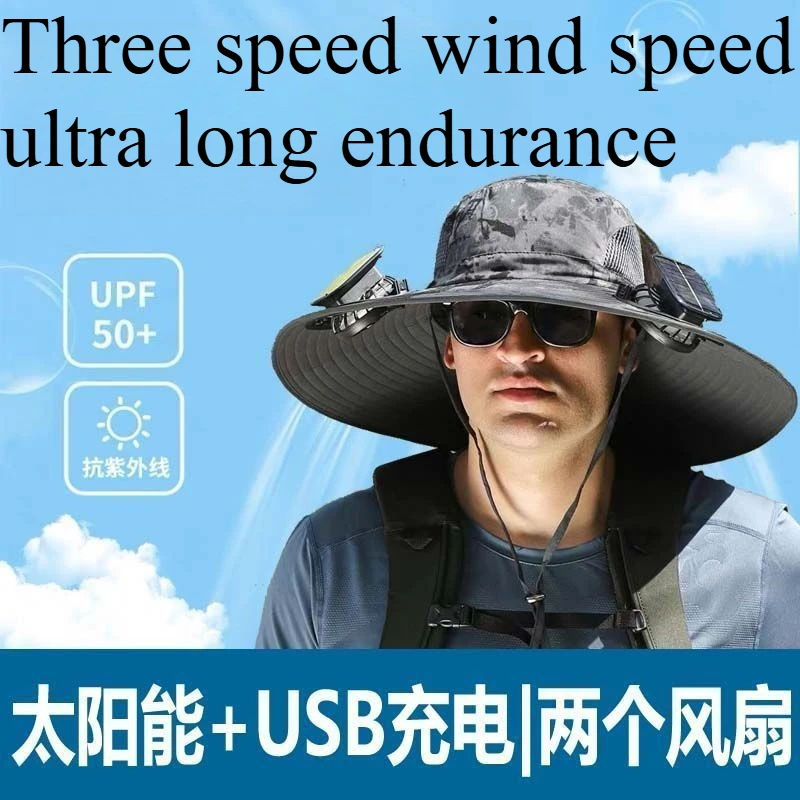 

Solar Powered Fan Fishing Hat for Men's Hiking UV Protection Sun Shading Fisherman's Hat with Steel Wire