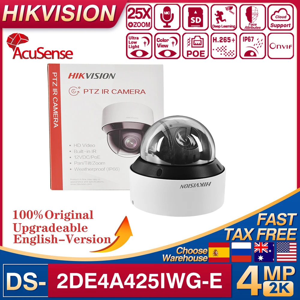 Originele Hikvision 4MP 25X Zoom 4.8-120MM IP Camera DS-2DE4A425IWG-E 4-inch PoE Auto Smart Tracking 50m IR Netwerk Speed Dome