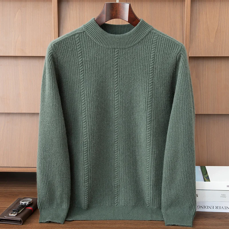 

Мужской осенне-зимний свитер из 100% чистого кашемира, толстый пуловер с длинными рукавами и воротником-стойкой, умный повседневный кашемировый трикотаж, мужская одежда
