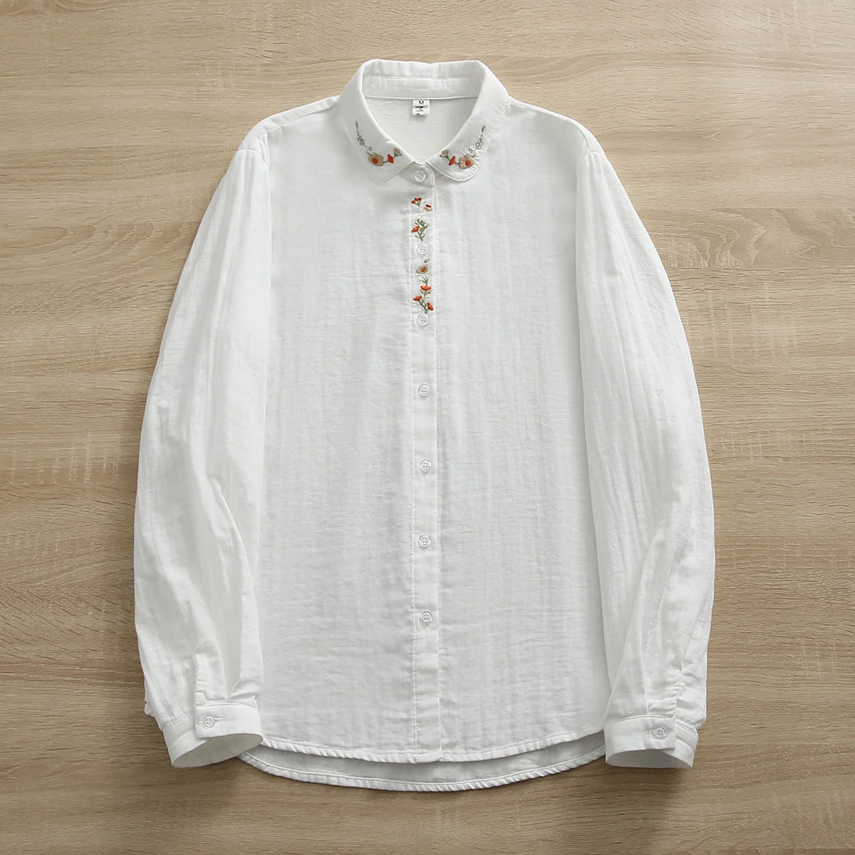 Women long sleeve shirt Japanese style embroider cotton shirts mori kei clothing 100% cotton yarn basic shirts women tops female