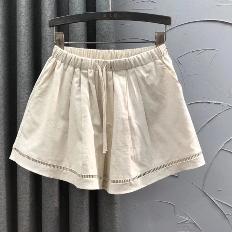 한국 여성 스타일 밴딩 반바지 여름 패션 A라인 와이드 레그 반바지 캐주얼 만능 여성 반바지