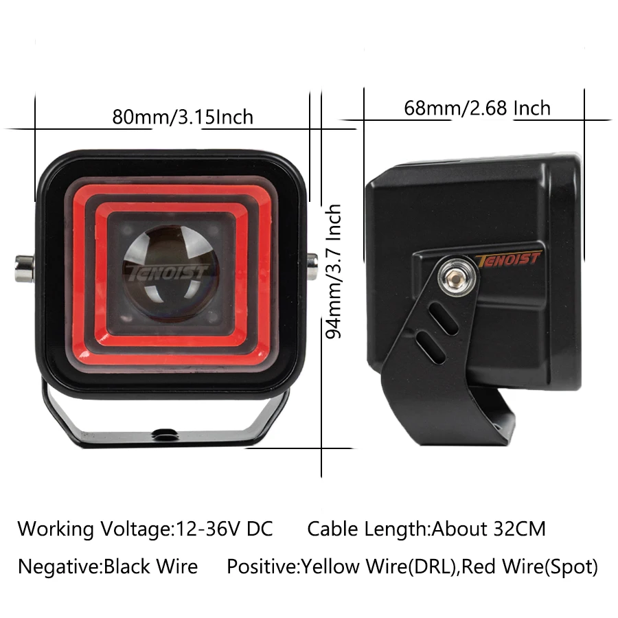 3.15 Inch White Spot LED Work Driving Torch Light With Yellow DRL for Car SUV Offroad Motorcycle ATV BUS Truck 12-36V
