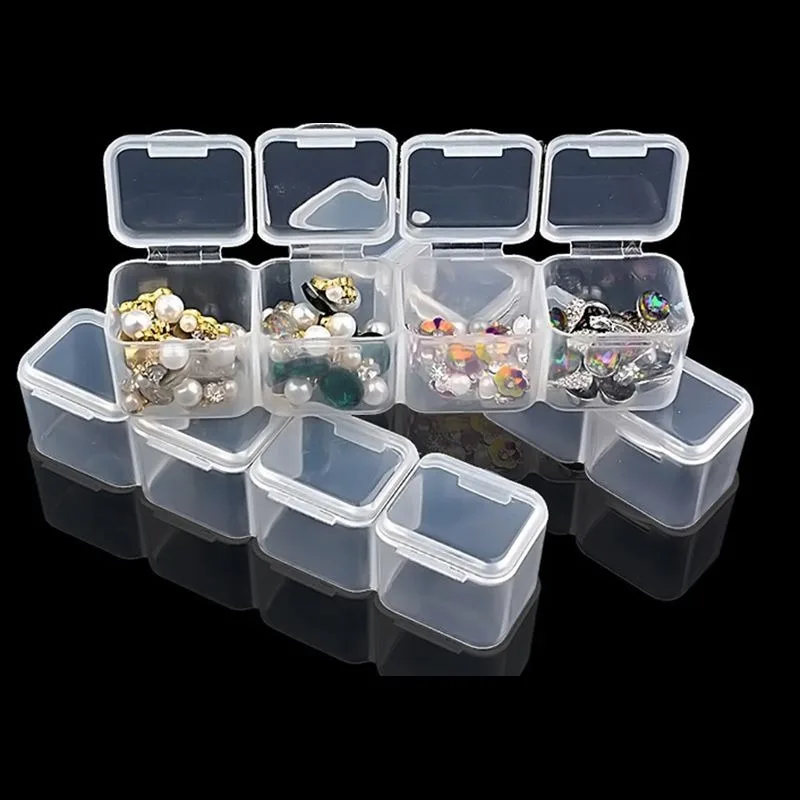 Mini Storage Box Clear Lidded Square Small Plastic Box for Parts Tools Storage Box Jewelry Rings Case Beads Storage Container