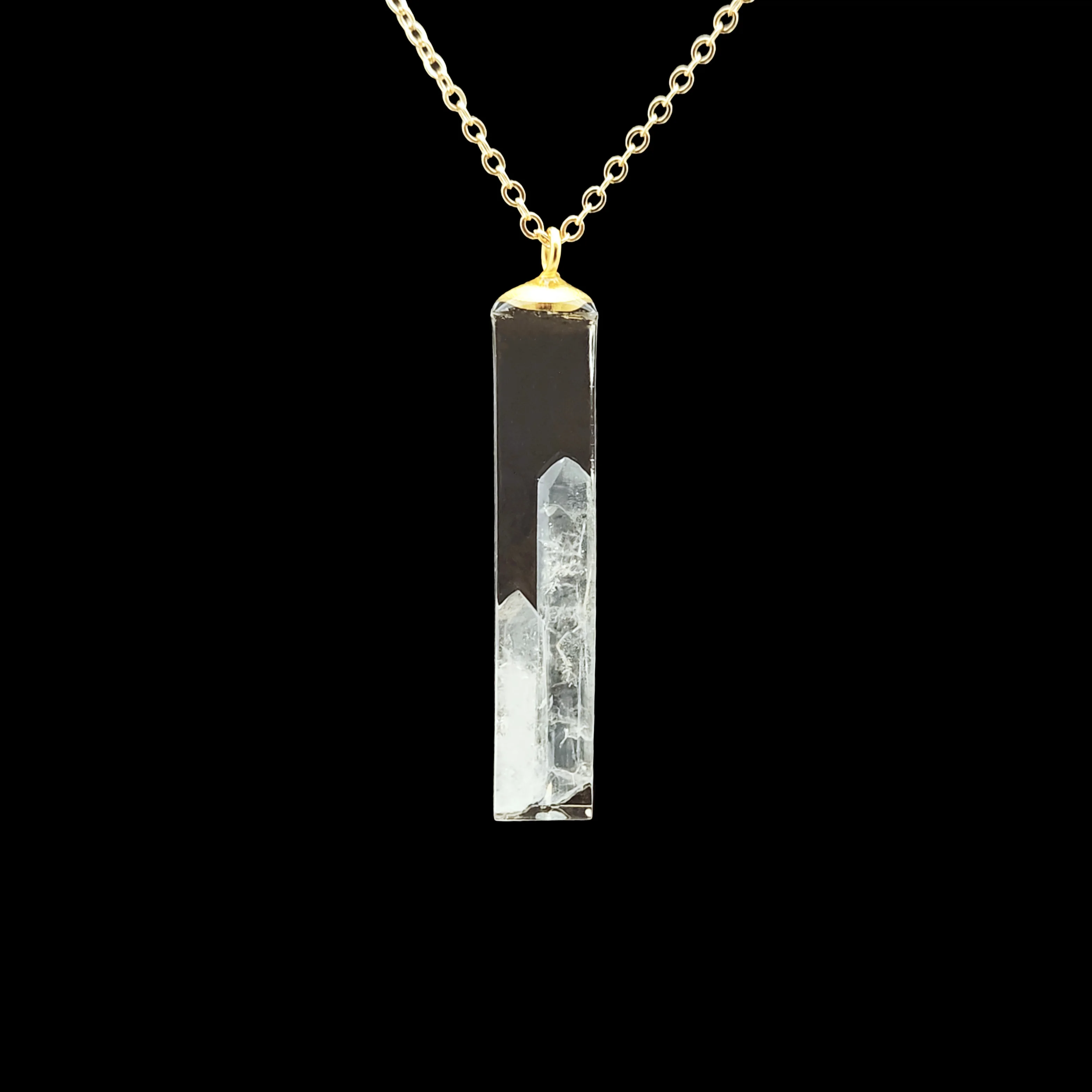Clear Quartz Crystal Clusters Natural Stone Cube Resin Gold Color Pendant Chain Long Necklace Women Fashion Jewelry Handmade