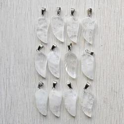 Fashion Beautiful natural white crystal carved angel wings charms pendants for jewelry making free shipping Wholesale 12pcs/lot