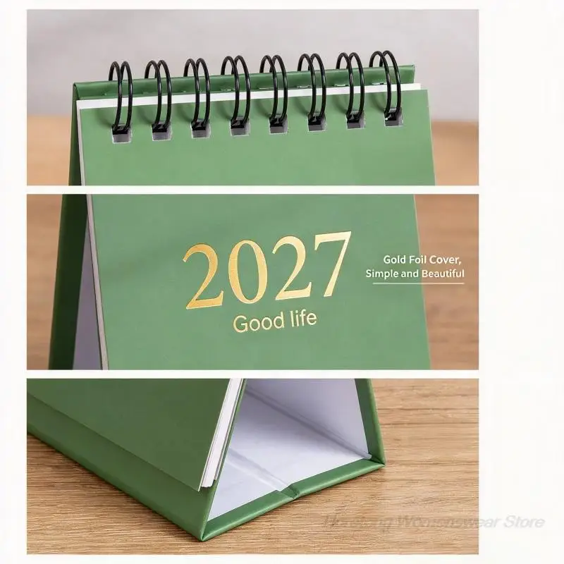 2027 Mini Desk Calendar 18 Months English Version Gold Foil Minimalist Standing Desktop Flip Calendar Portable Monthly Planner