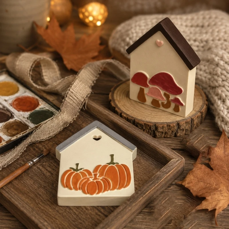 E0BF Reusable Silicone Mold For Artistic Creations Pumpkin Mushroom House Mold Perfect For Halloween Decors And DIY Projects