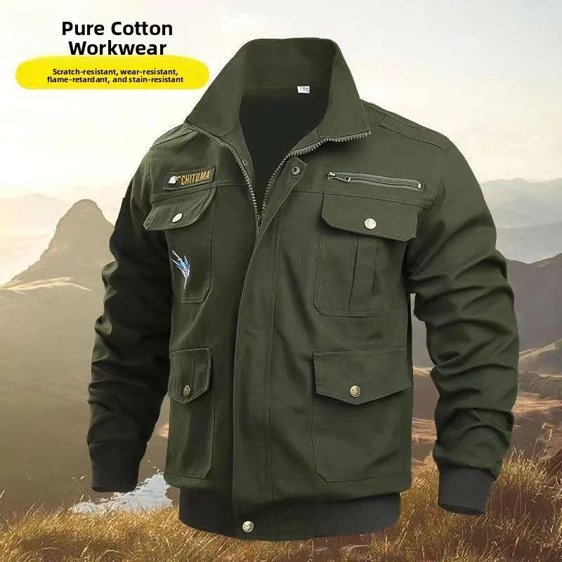 

Комплект рабочей одежды из утолщенного чистого хлопка для мужчин: для сварки, авторемонта, свободный крой, термозащита, весна-осень, защита при работе...