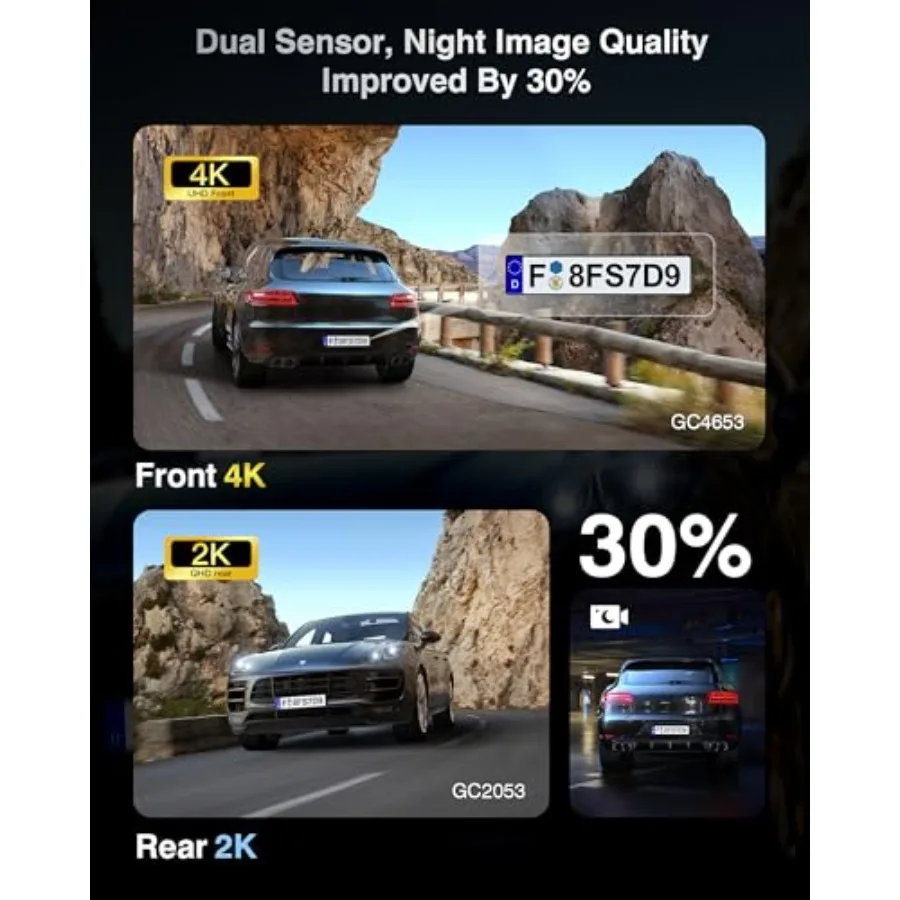 4K Dash Cam Front and Rear with GPS for cars, 160 wide angle, night vision, WDR, 24H parking monitor, emergency lock, 3 IPS scr view 2