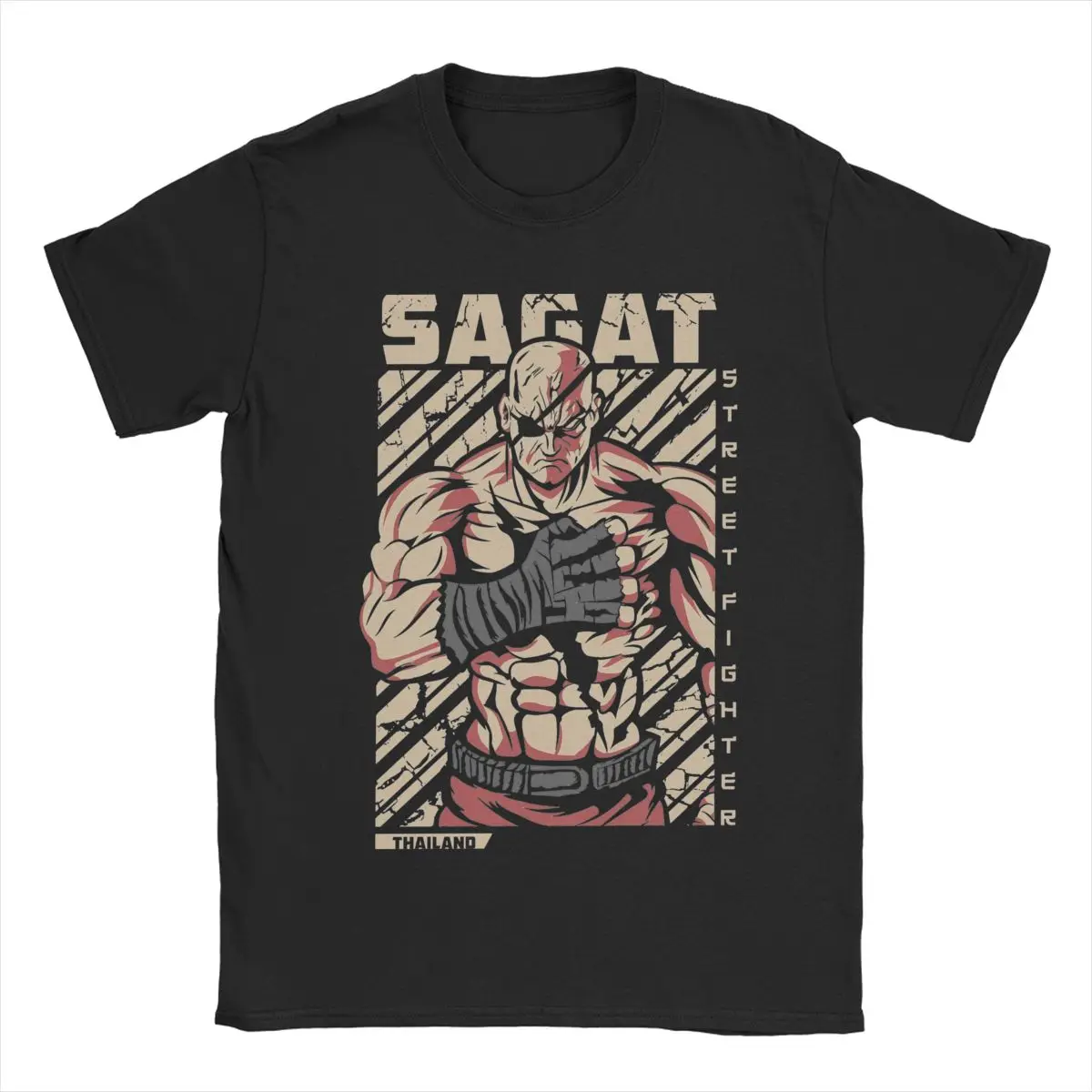 Funny Sagat Streets Fighters T-Shirt for Men O Neck 100% Cotton T Shirt Game Short Sleeve Tee Shirt Graphic Printed Clothing