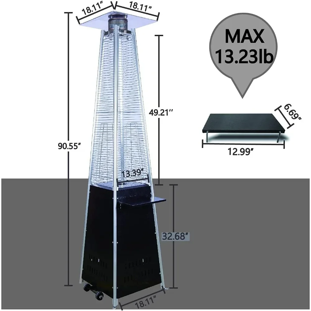 Pyramid Patio Heater with Cover, Quartz Glass Tube Patio Heaters Use with Wheels, Detachable Table 48,000 BTU Outdoor Heater