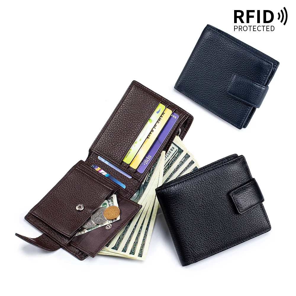 Business Man Purse New Wallet Made Of Top-layer Cowhide Short Style Multifunctional RFID Men's Business Wallet Portable Bag