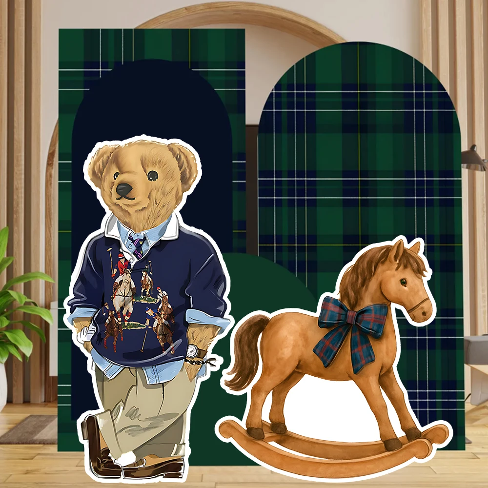 Caballito balancín clásico vintage de 60/90 cm con recortes de oso y fondo de tablero KT, decoración para baby shower, centro de mesa independiente