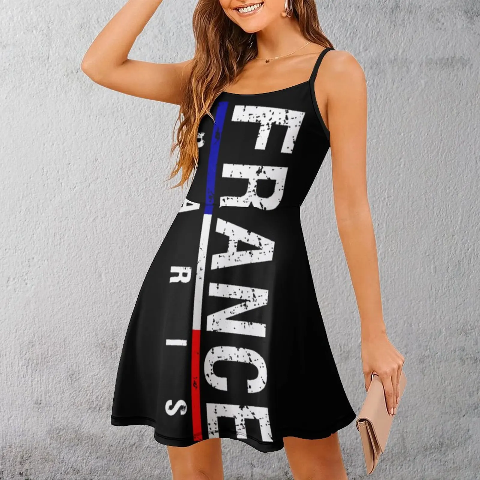 Exotic Woman's Clothing Strappy Dress France Flag France Women's Sling Dress Premium  Vacations Humor Graphic