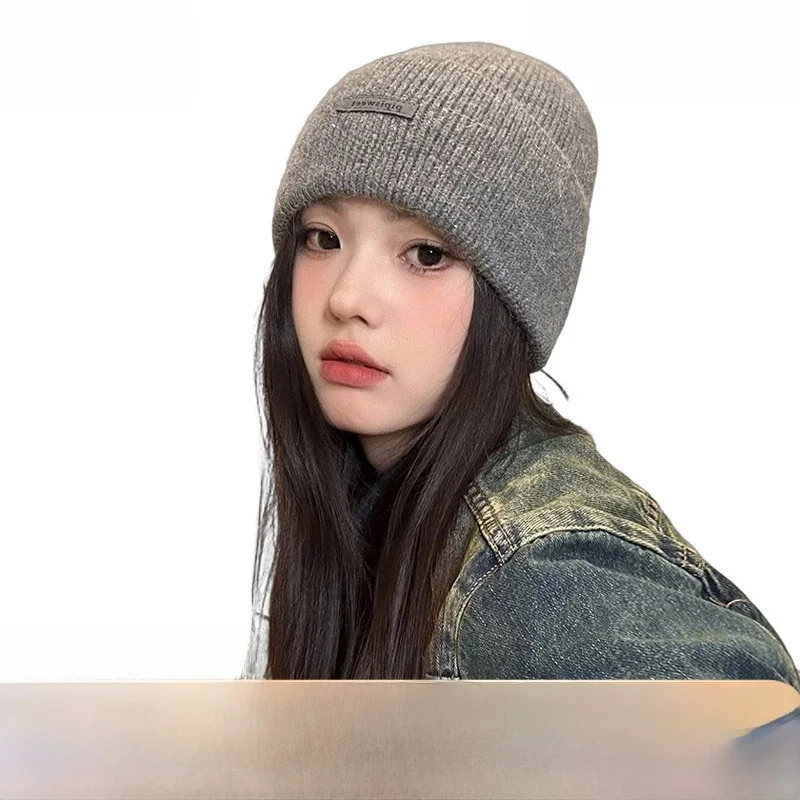 thickened-rabbit-fur-knitted-hat-women-winter-warm-hat-non-pill-knit-hat-round-top-no-cuff-unisex-grey-color