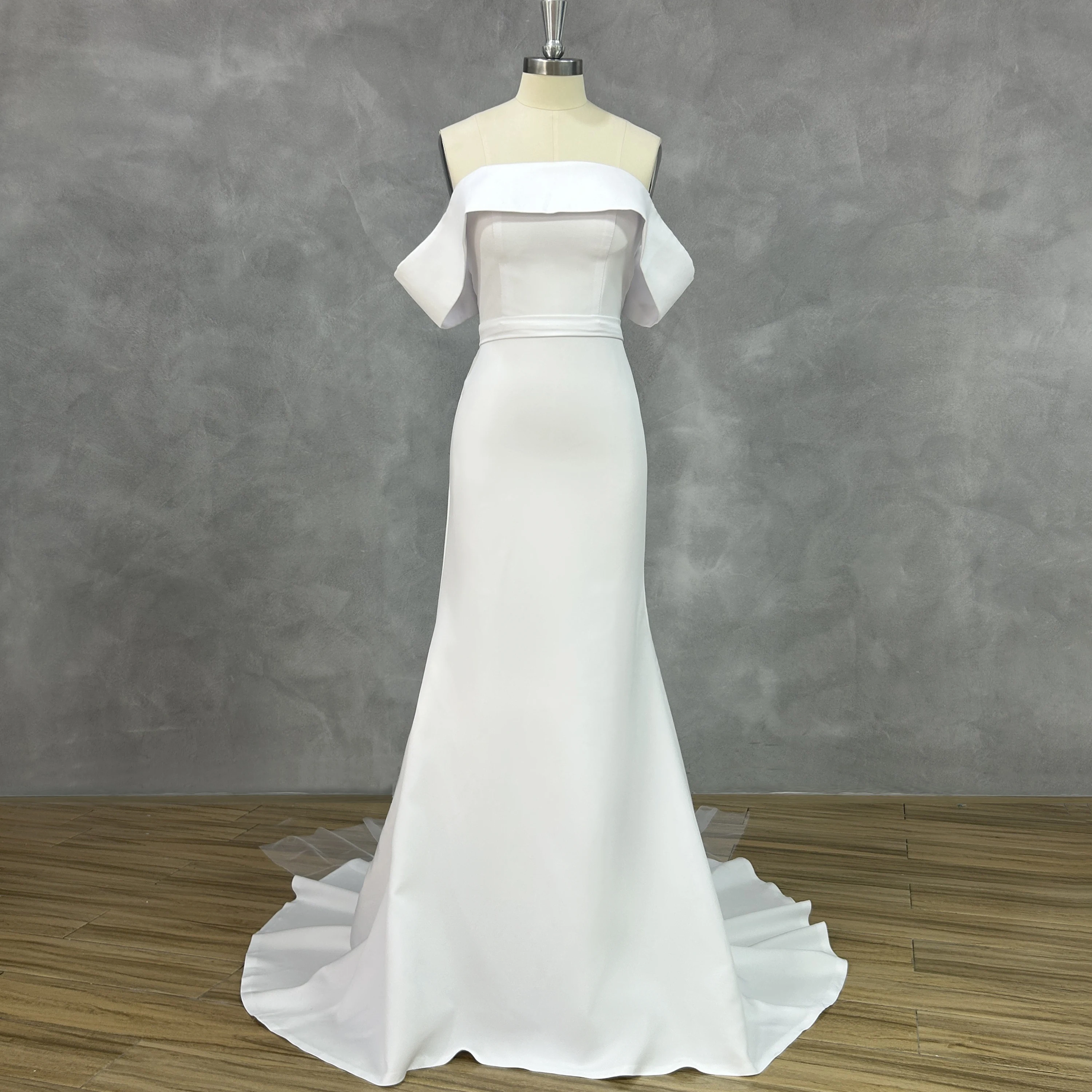 DIDEYTTAWL-vestido de novia de sirena crepé con hombros descubiertos, imagen Real personalizada, sencillo y elegante, con cremallera en la espalda, largo hasta el suelo