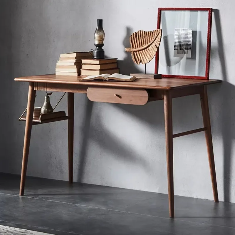 

Nordic Style Solid Black Walnut Study Desk with Drawer Home Desk Modern