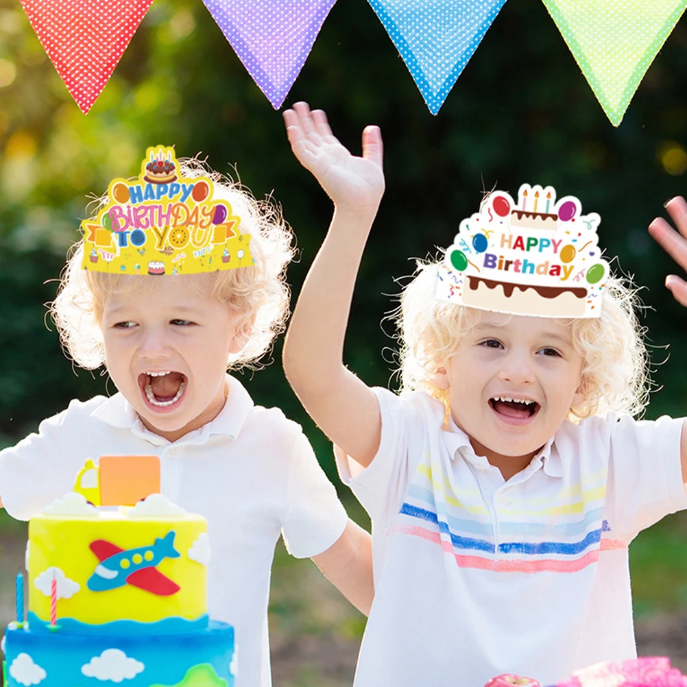 

12 Pcs Props Birthday Hat Set Baby Crown Happy 300g White Card Party Hats Paper