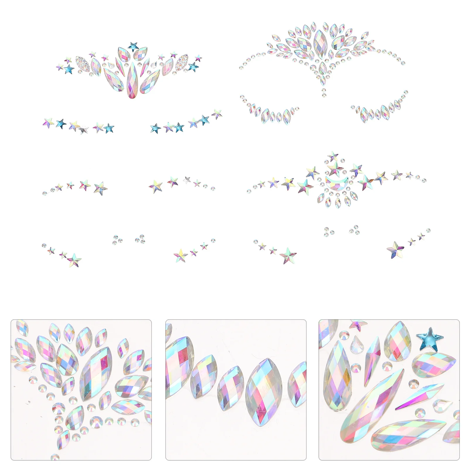 ملصقات شارات للوجه من حجر الراين لحفلات المهرجانات وحواجب العين والأحجار الكريمة وجواهر الوجه وعصا أكريليك وشم مؤقت