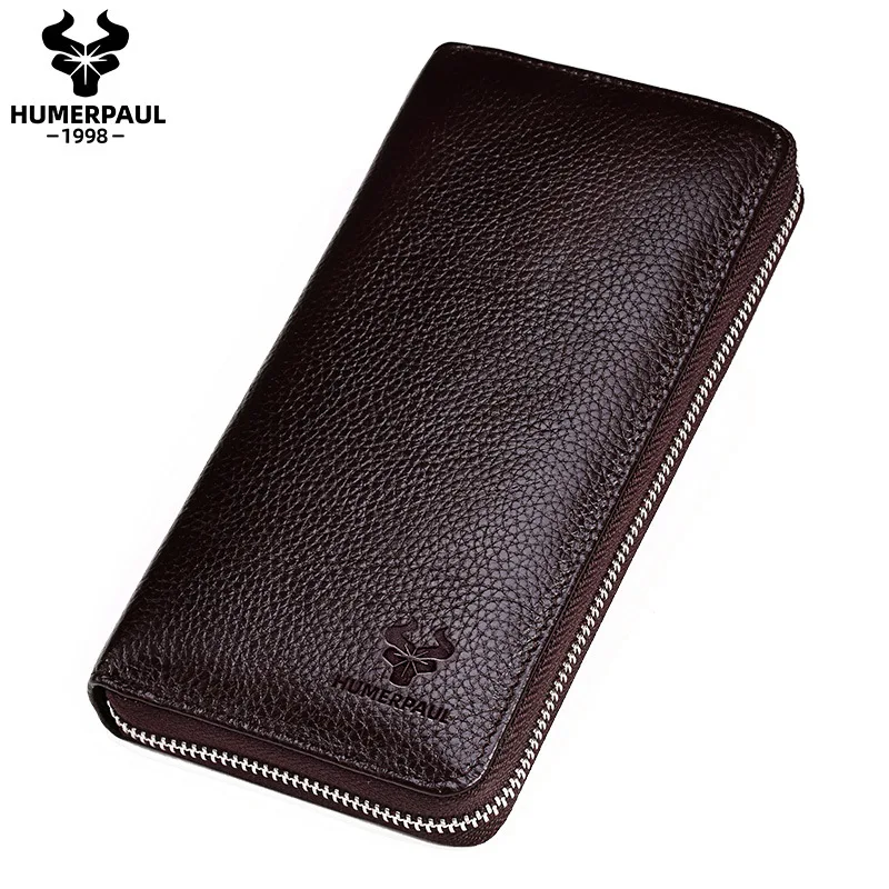 

Retro European American Men's Genuine Cowhide Wallet Large-Capacity Long Zipper Mobile Phone Case Luxury Billeteras Lujo Hombre