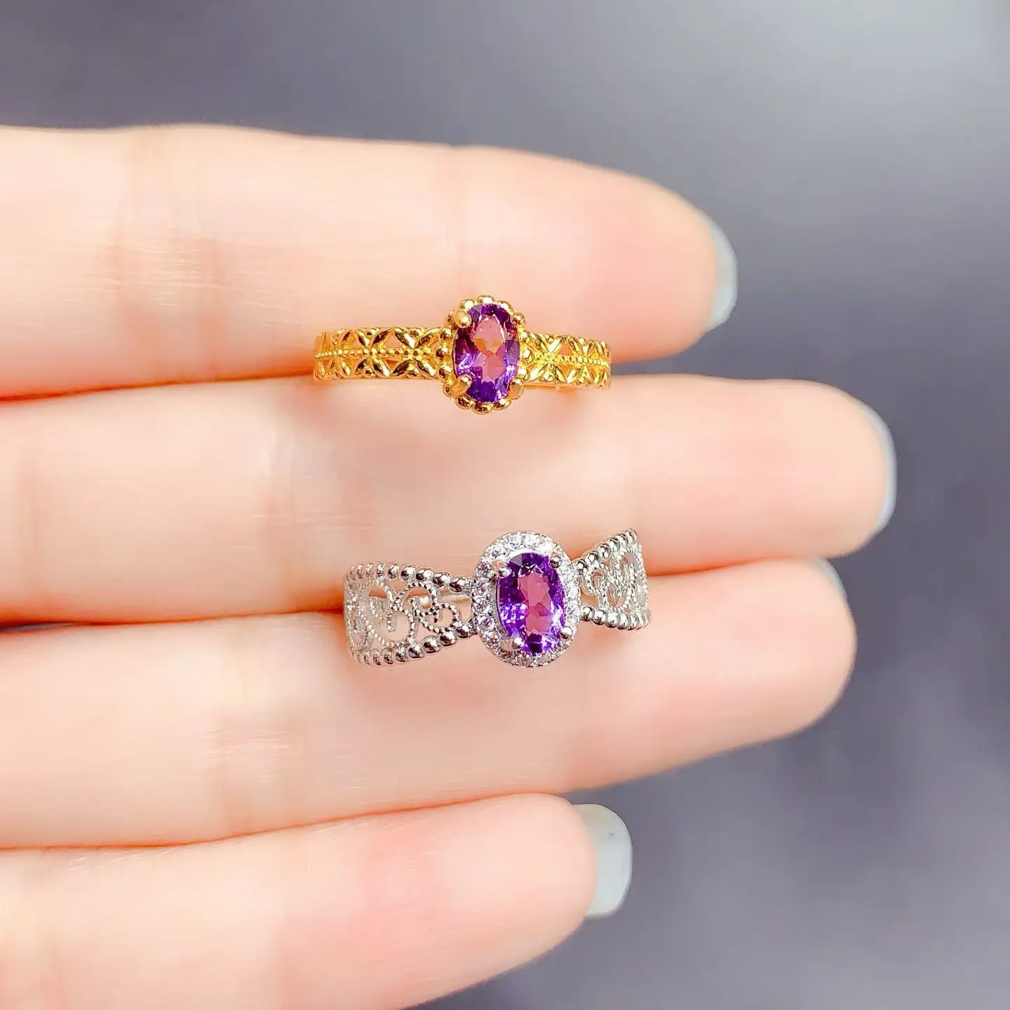 VVS Grade Amethyst Ring for Daily Wear 4mmx6mm 0.5ct Brazilian Natural Amethyst Silver Ring with Certificate
