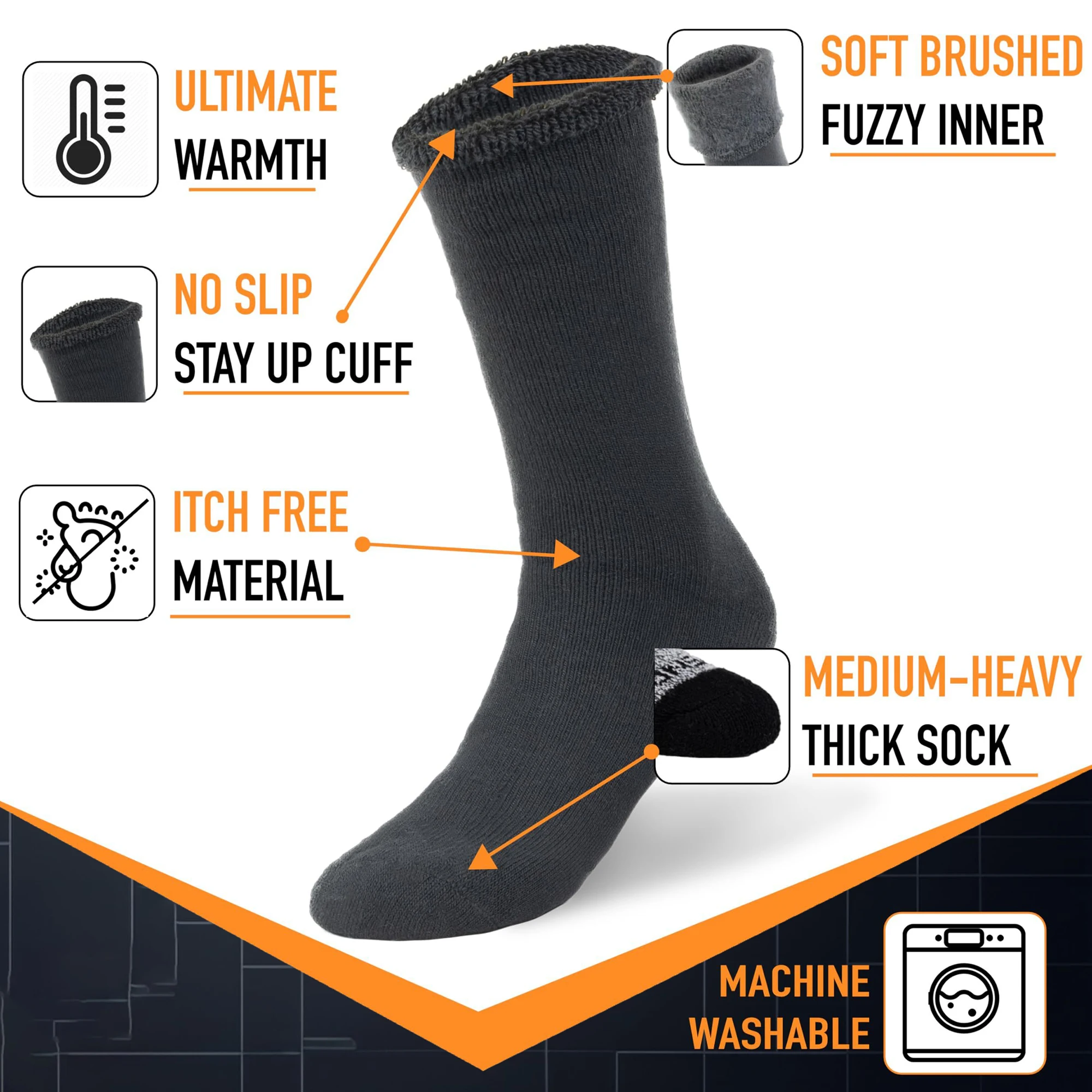 3Pairs Plush Thermal Boot Socks Men's Wool Solid Color Heavy Duty Mid-Calf Sock for Cold Weather Daily Wear & Outdoor Activity