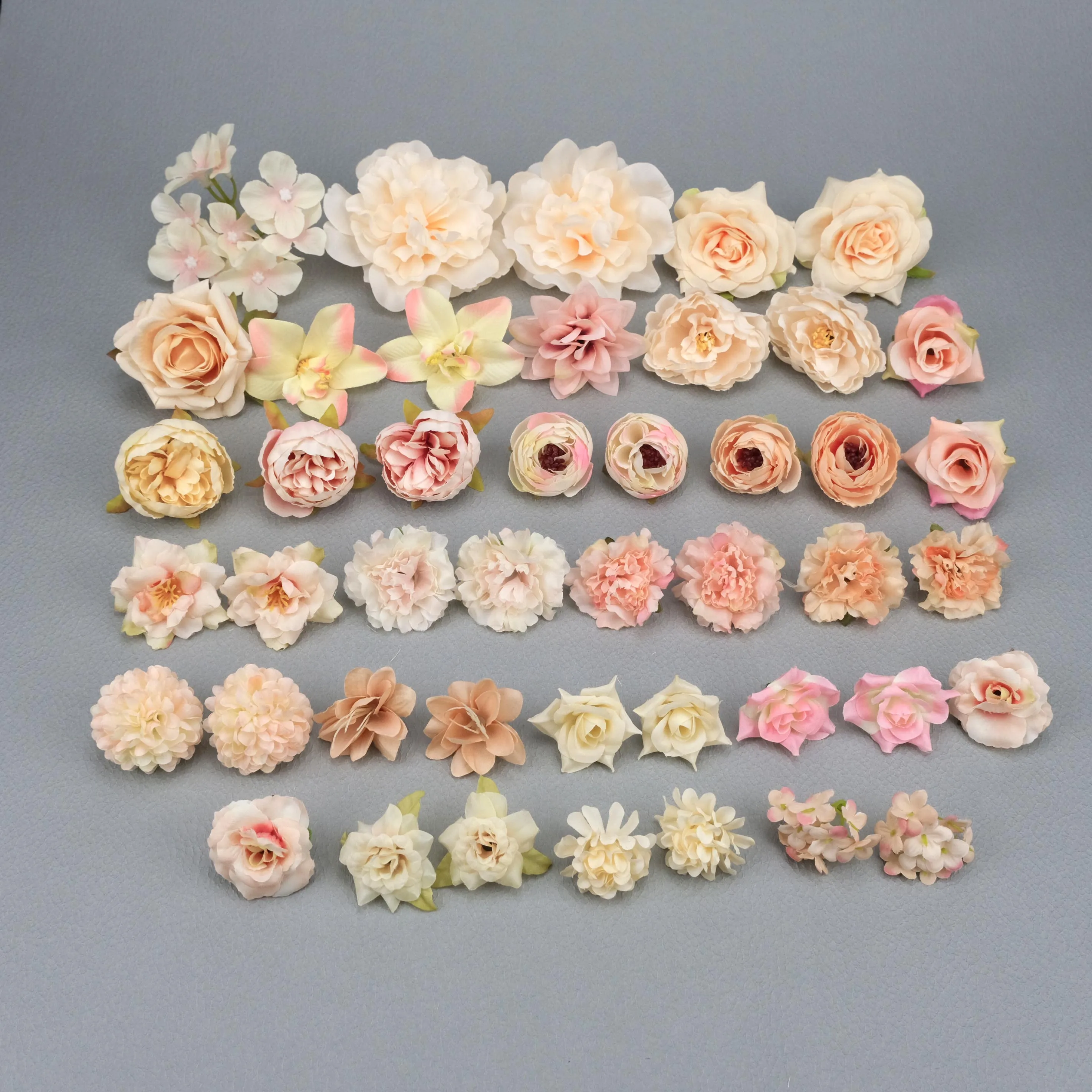 44X Champagne Artificial Silk Flower Combo Set Fake Flower Head For DIY Party Baby Shower Wedding Decor