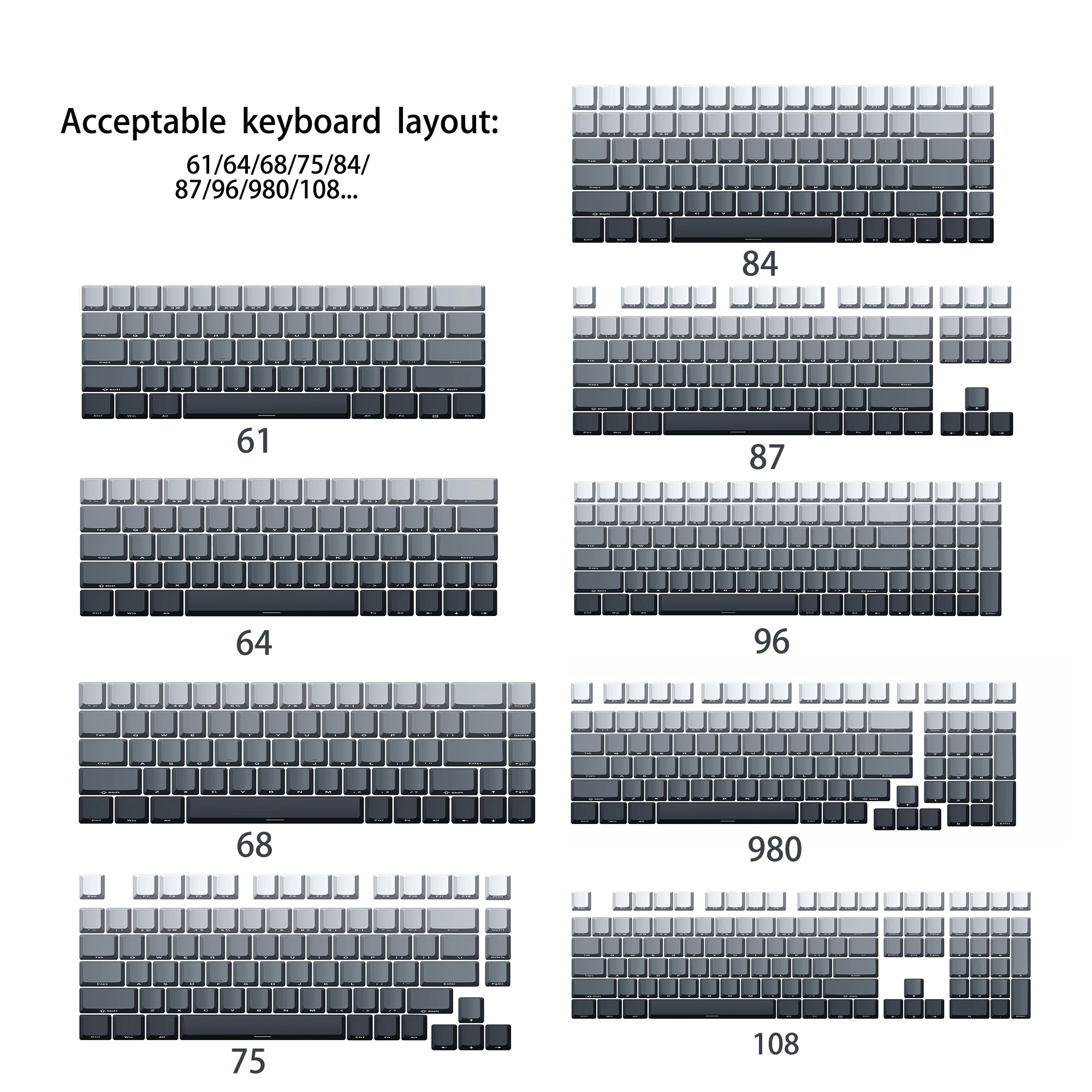 Imagem -03 - Skyloong-teclados Gravados no Lado para Teclado de Jogos Teclados Pbt do Perfil Oem Tiro Duplo Preto Cinza Cor do Gradiente 136 Pcs