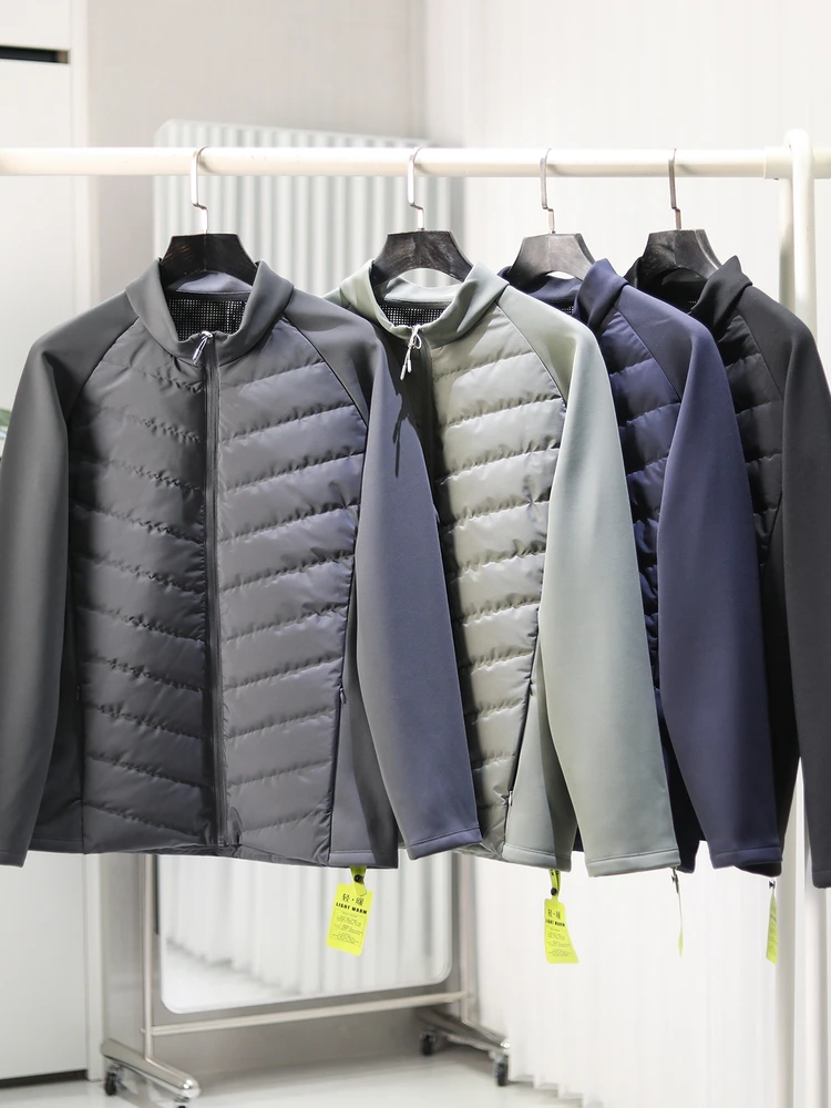 

Puffy 600 Du down Jaet Knitted Splicing Sle Men's Warm Lightweight Stand Collar Ci Casual Faion Polyester Fiber