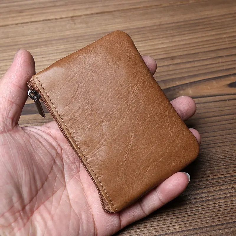 Real Leather Mini Moneybag Cowhide Zipper Handmade Retro Small Coin Bag Simplicity Coins Holders Durable Wallet Pouches