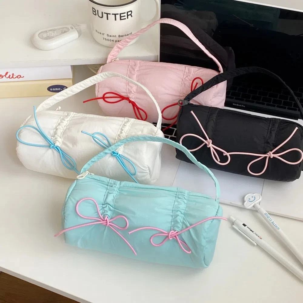 

Милая сумка для канцелярских принадлежностей с бантом и бантом, настольная сумка для хранения, портативный пенал в корейском стиле, эстетический стиль, школьный пенал с бантом