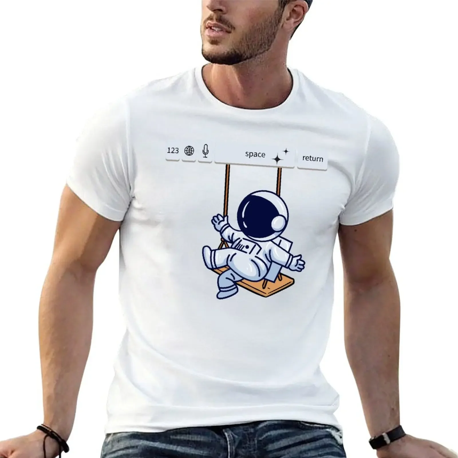 Astronaut on space swing T-Shirt graphic t shirts plus size clothes tshirts personalised T-shirt men