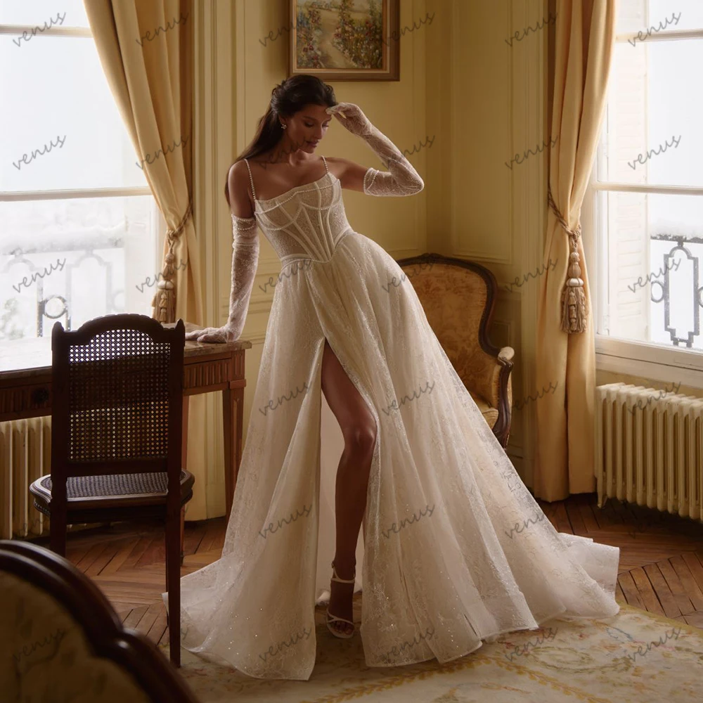 

Gorgeous Wedding Dresses A Line Lace Bridal Gowns Strapless Backless Robes Without Stoves Luxury Vestidos De Novia Customized