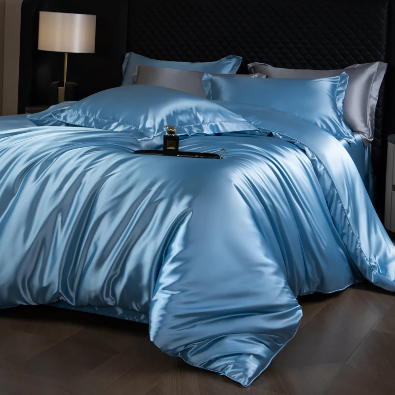 3/4Pcs Lot Luxury Bedding Set Single Double Queen King Size Solid Color Quilt Cover High-End Soft Silky Satin Duvet Cover Set