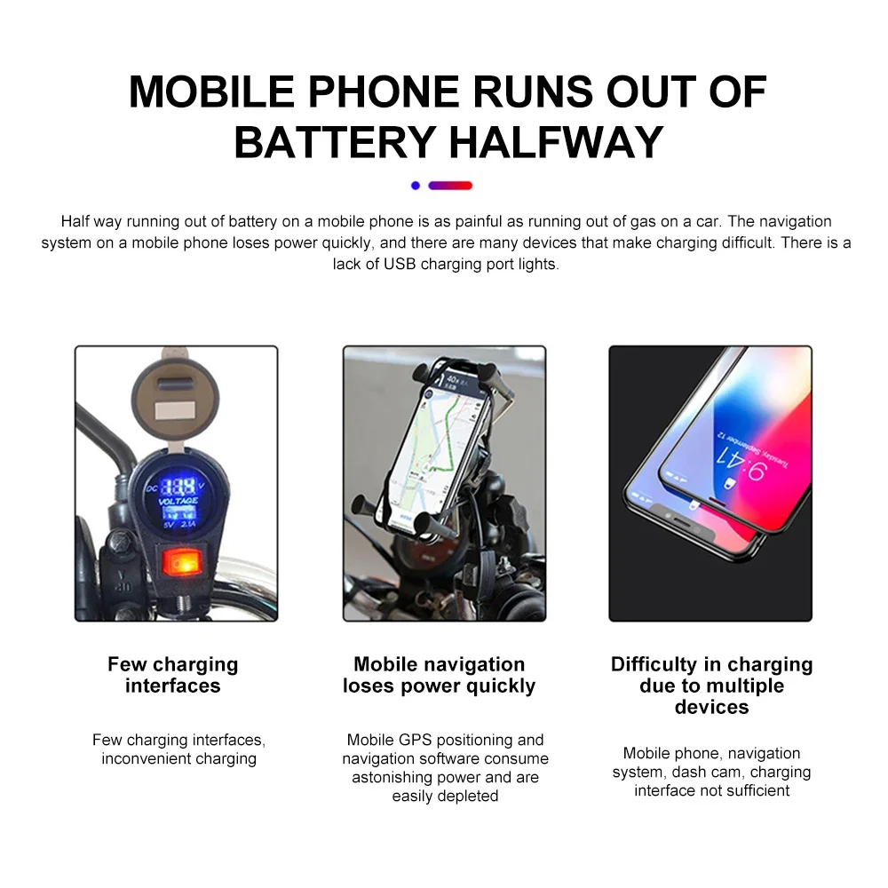 PD QC3.0 دراجة نارية USB شاحن سريع المقود المزدوج مقبس USB مقاوم للماء 12 فولت موائم مصدر تيار مع التبديل الفولتميتر