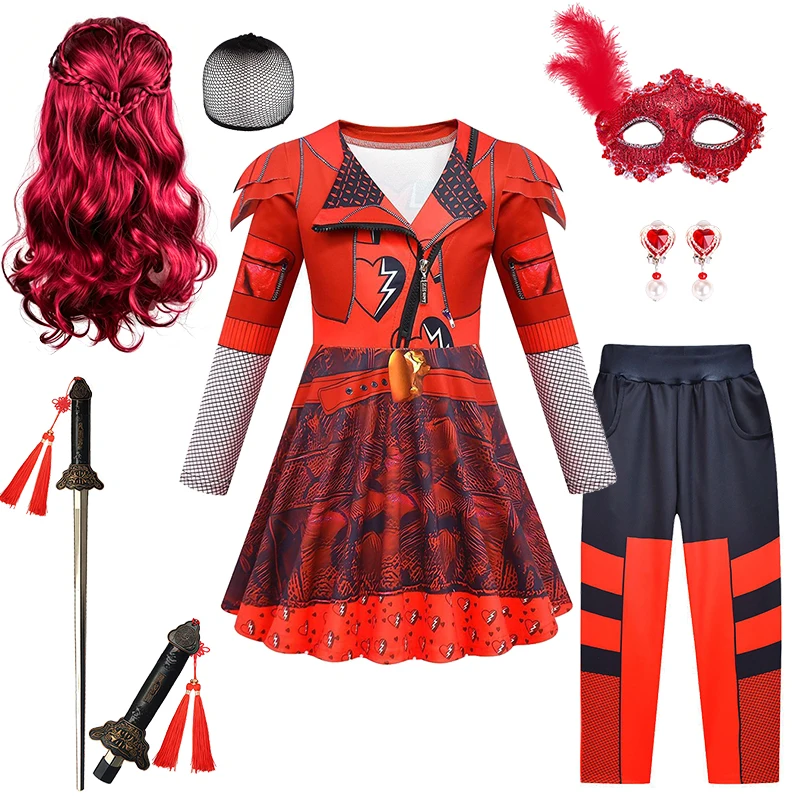 Red Queen Fancy Girls Outfits Halloween Cosplay Queen of Hearts Themed Event Children's Costume Carnival Party Kids Clothes