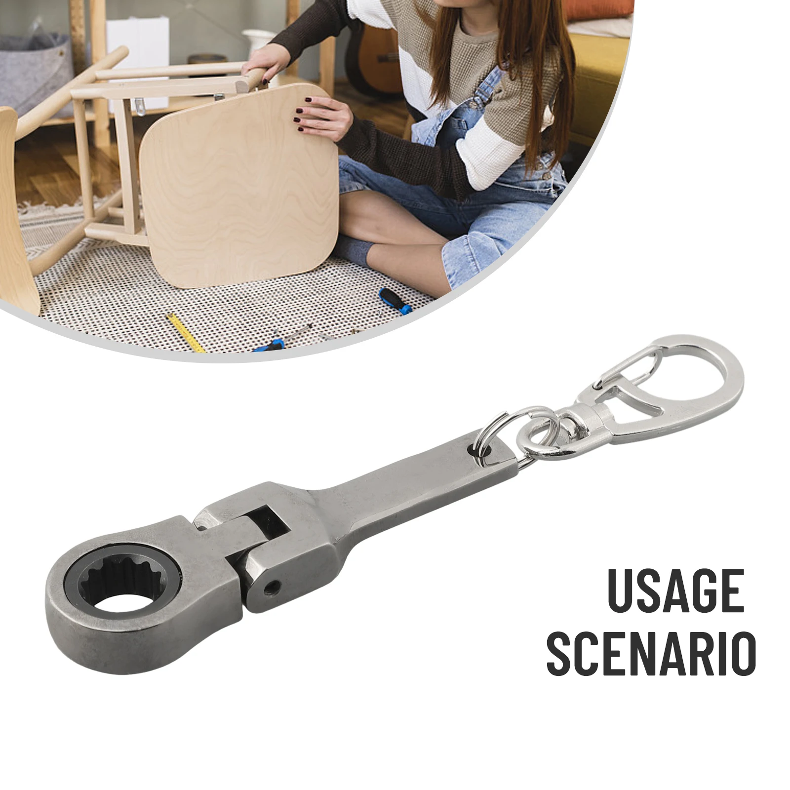 

10mm Ratchet Spanner Portable Wrench With Key Chain 180 Degree Rotatable For Repair Furniture Decor Hand Tools