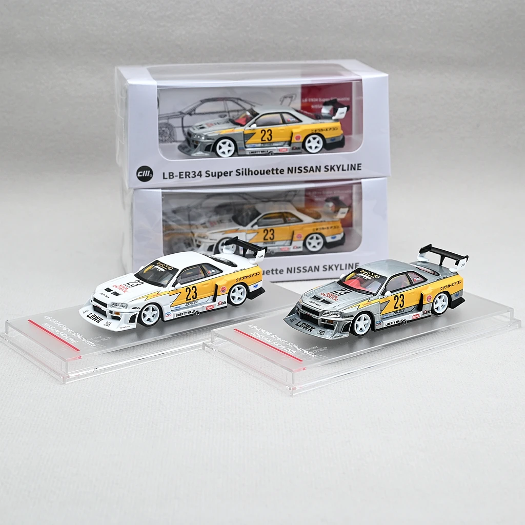 CMModel 1/64 Diecast Nissan LBWK SuperSilhouette GTR34 NO.23 Yellow White