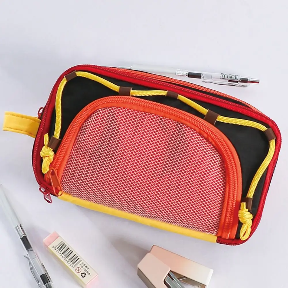 Multifunctional Contrast Color Pen Bag Drawstring Design Large Capacity Stationery Bag Eight Layers Pencil Case School Office