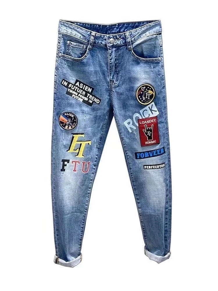 2023 Heren Jeans Borduurwerk Skinny Denim Potlood Broek Hoge Kwaliteit Slanke Vintage Zwarte Biker Jeans Streetwear Mans Denim Broek