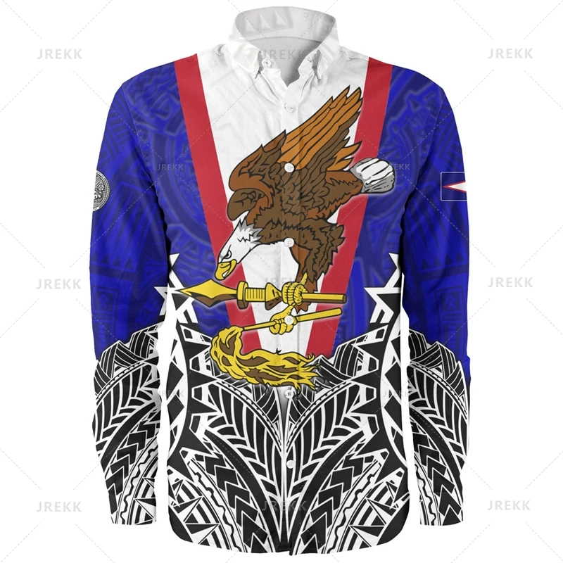 

Small Size Harajuku 3D American Samoa Emblem Printed Long Sleeve Shirts Men Samoa Tribal Patterns Graphic Lapel Blouse Clothing