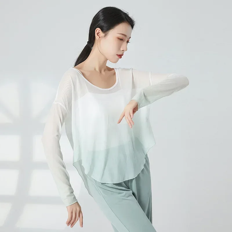 New classical dance gauze performance clothes female elegant gradual change loose top shoulder long sleeves