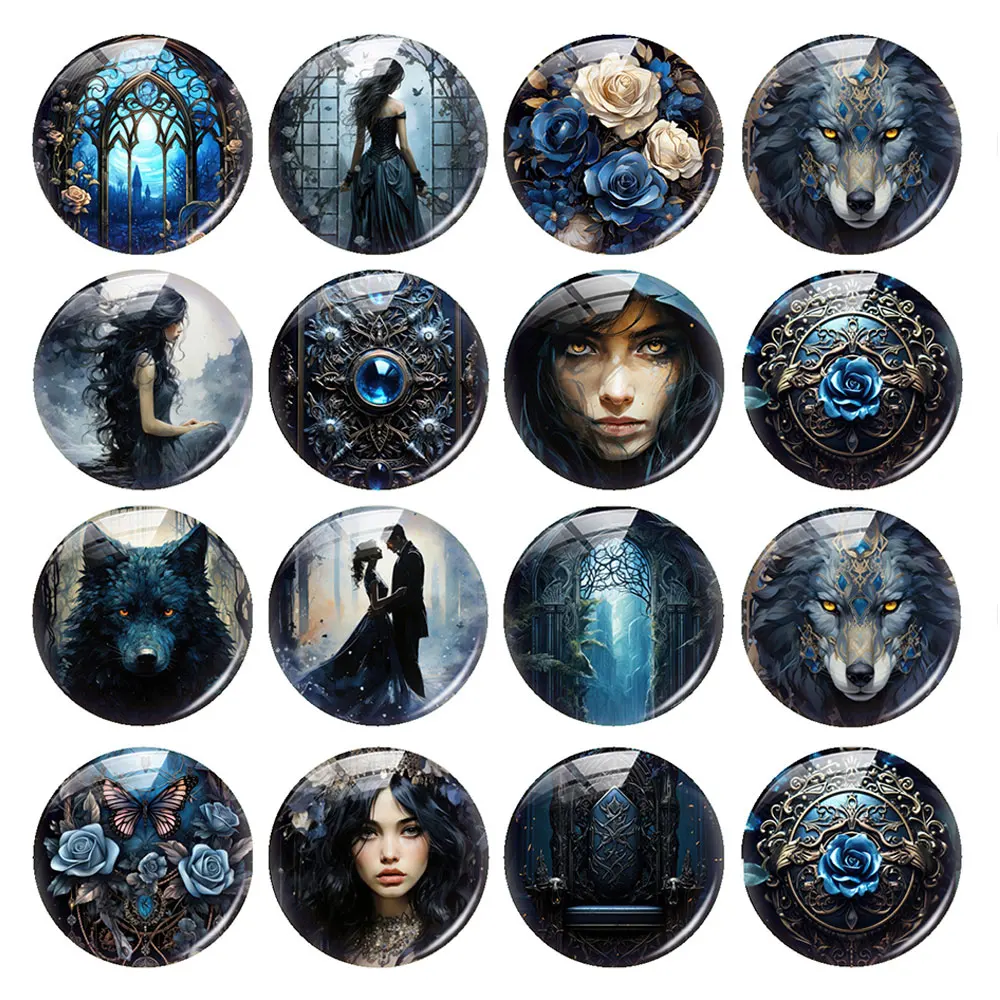 

Handmade Halloween Gothic Blue Wolf Raven Snake Photo Glass Cabochon Charms Flatback Demo Flat Back Cameo For Diy Jewelry Making