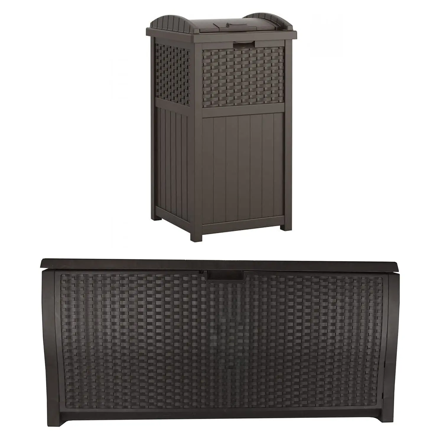 33 Gal Resin Trash Can with Lid,Outdoor Patio Storage Box 99 Gal,Wicker Design,Weather Resistant,Brown,Customized
