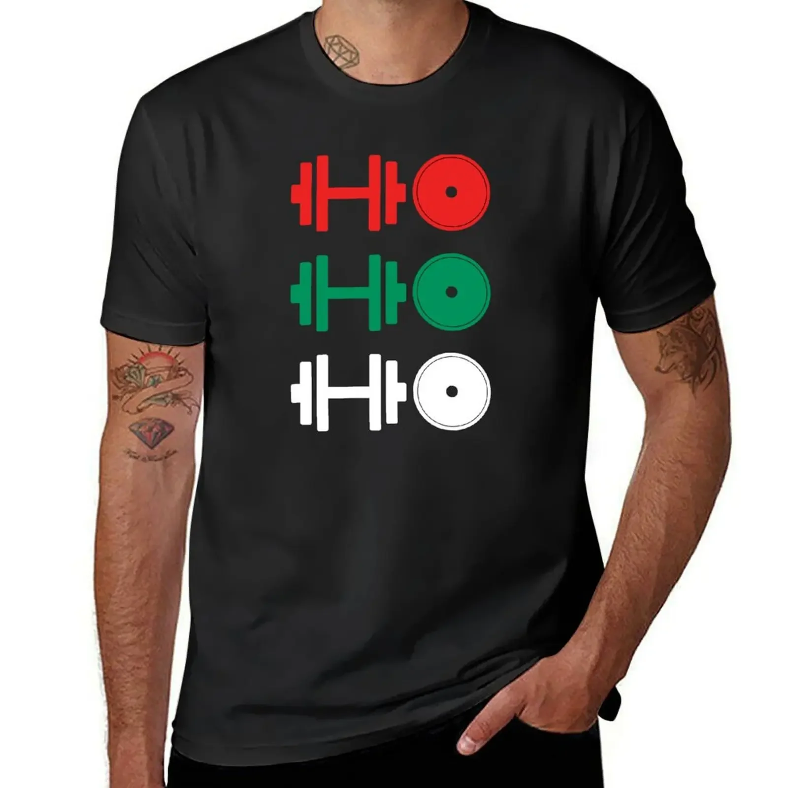 Ho Ho Ho! Dumbbell and Weight Plate T-Shirt summer tops funnys fruit of the loom mens t shirts