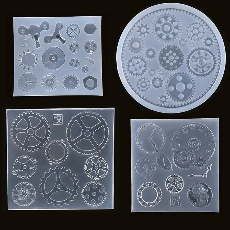 4 Pcs Epoxy Resin Molds Steampunk Clock Gear Molds Silicone Molds Casting Molds for DIY Jewelry Craft Decortion