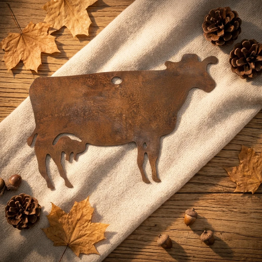 Rusty Brown Farmhouse Metal Cow Decor Cow & Calf Silhouette Rustic Wall Art Mother's Day Holiday Home Ornament