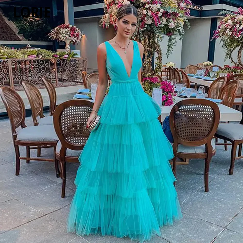 

LORIE Vntage A-line Tulle Prom Dresses Sexy V-Neck Tiered Robe De Soiree Vestidos De Fiesta Elegantes Para Mujer Party Dresses